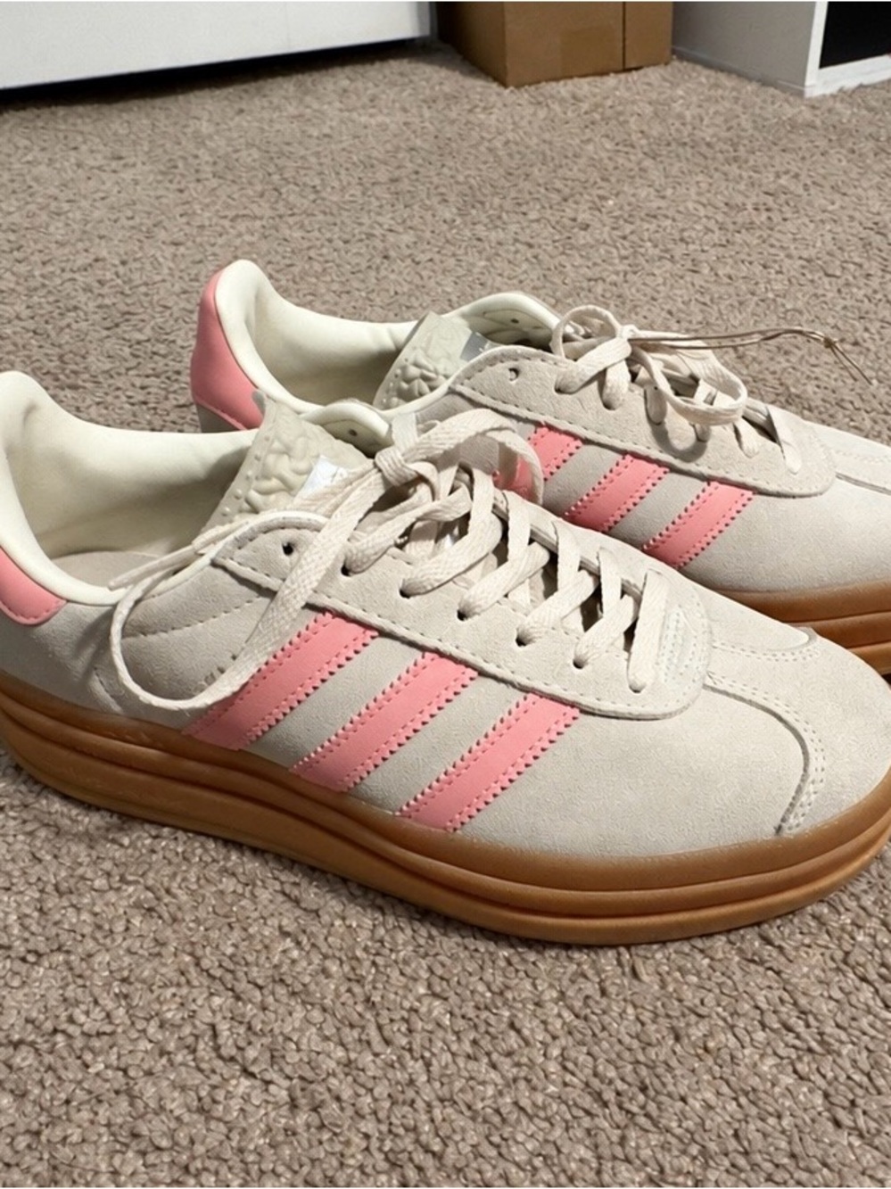 Adidas Gazelle sneakers with platform in pink & grey, size 5.5 big kids/7 Womens